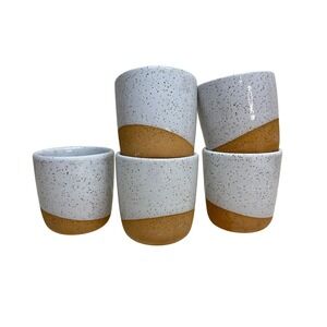 Set of 5 Avesha Michael Speckled Ceramic Tumbler Handmade Pottery Drinkware Sign